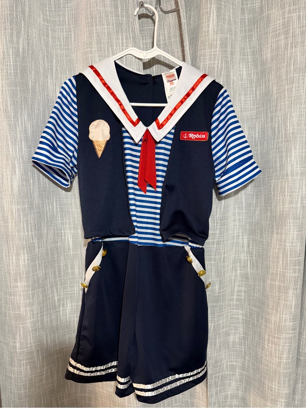 Stranger Things Robin Scoops Ahoy Costume Set Blue White Striped Medium No Hat
